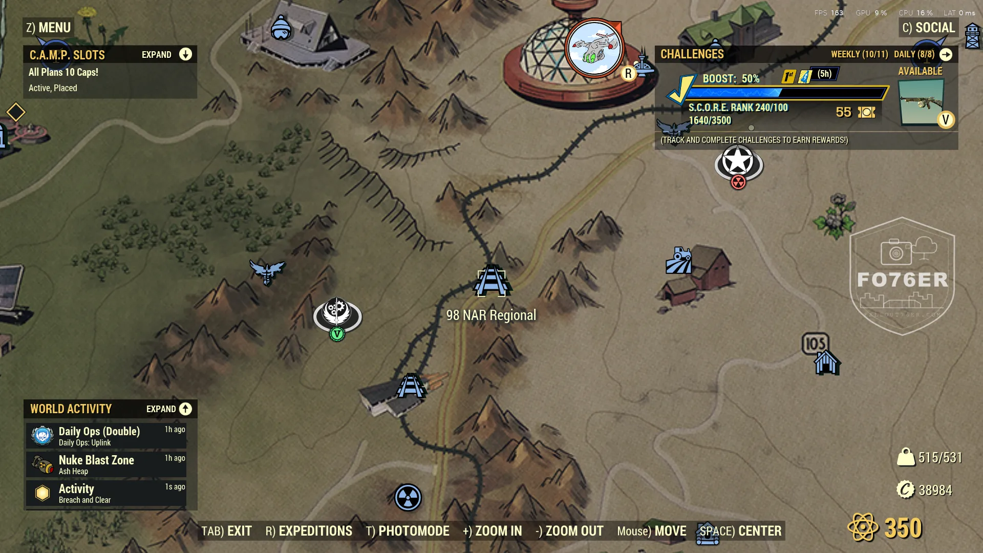 Sentry Bot spawn map — 98 NAR Regional (Savage Divide), Fallout 76