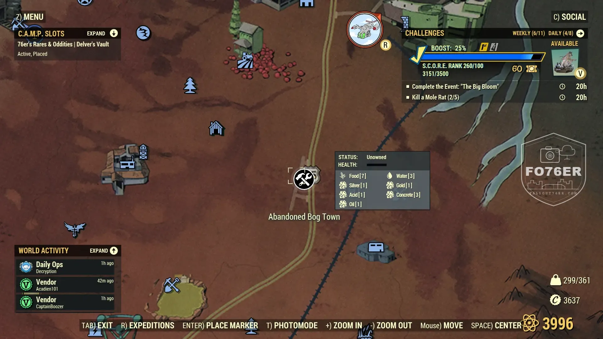Hermit Crab spawn map — Abandoned Bog Town (Cranberry Bog), Fallout 76