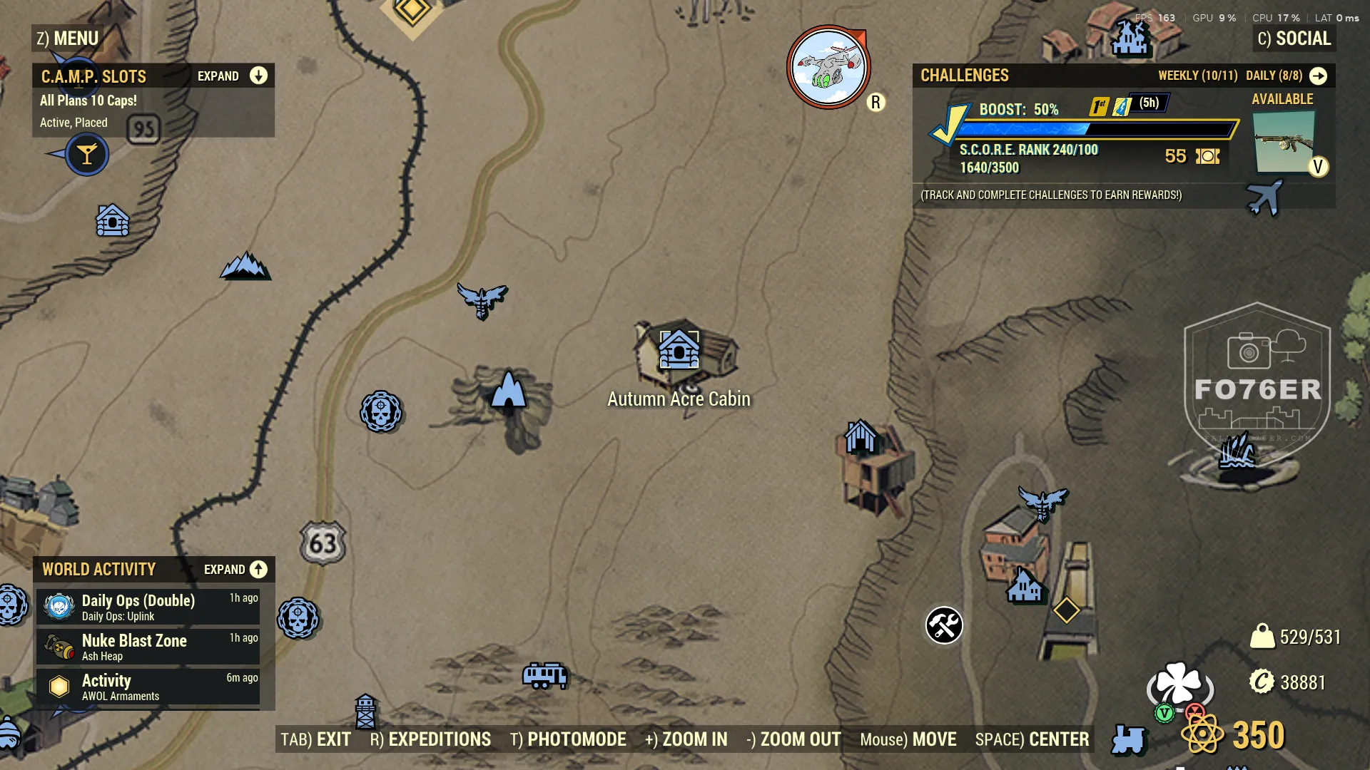 Wolf spawn map — Autumn Acre Cabin (Savage Divide), Fallout 76