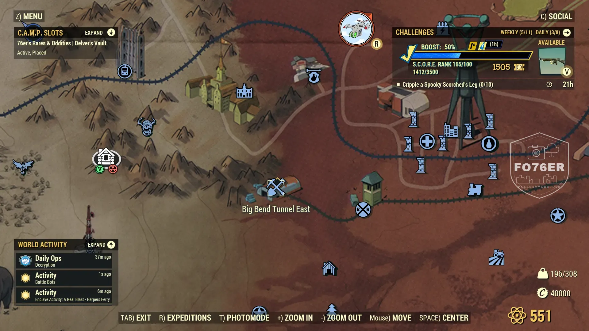 Brahmin spawn map — Big Bend Tunnel East (Ash Heap), Fallout 76
