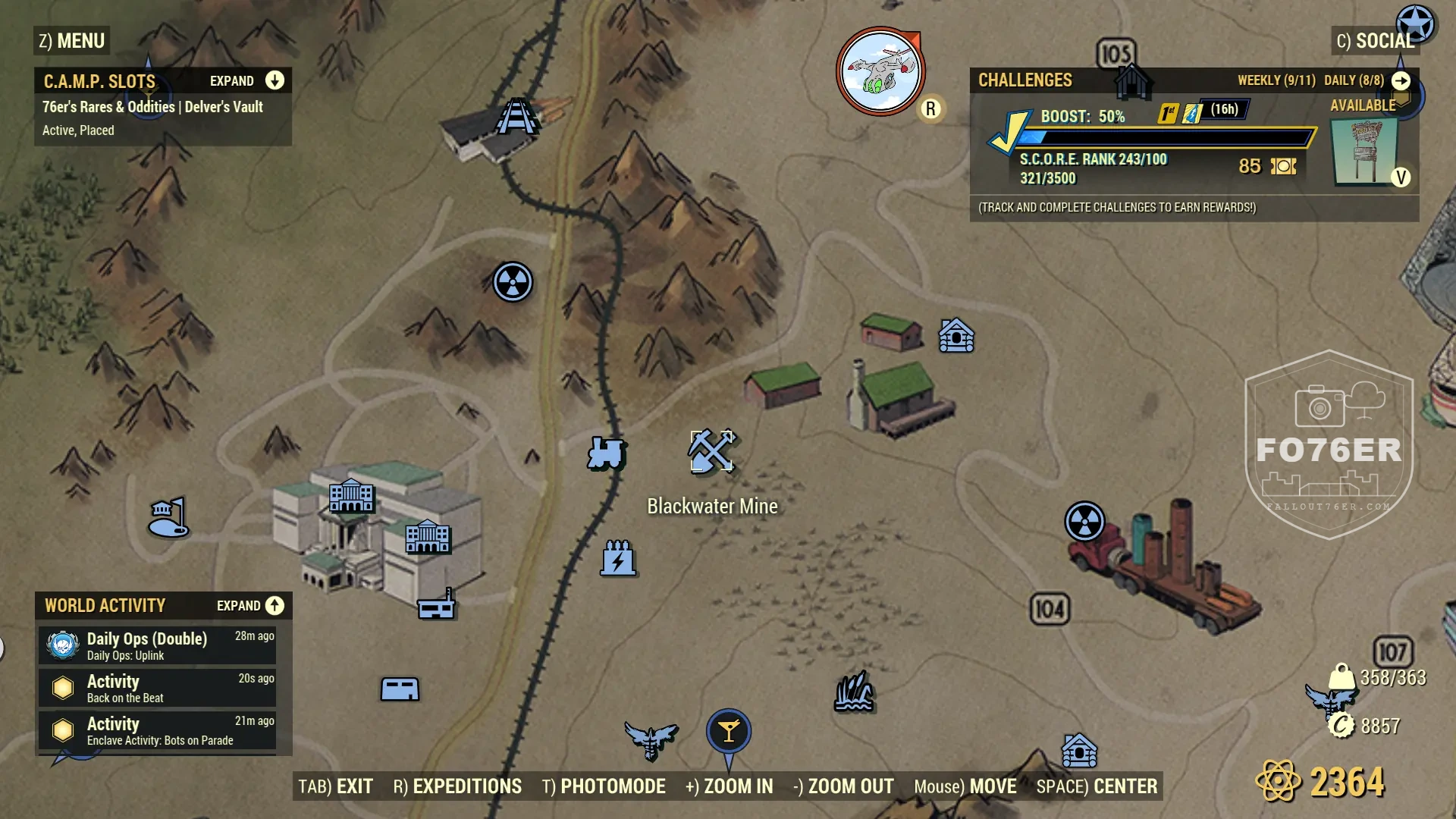 Mole Miner spawn map — Blackwater Mine (Ash Heap), Fallout 76
