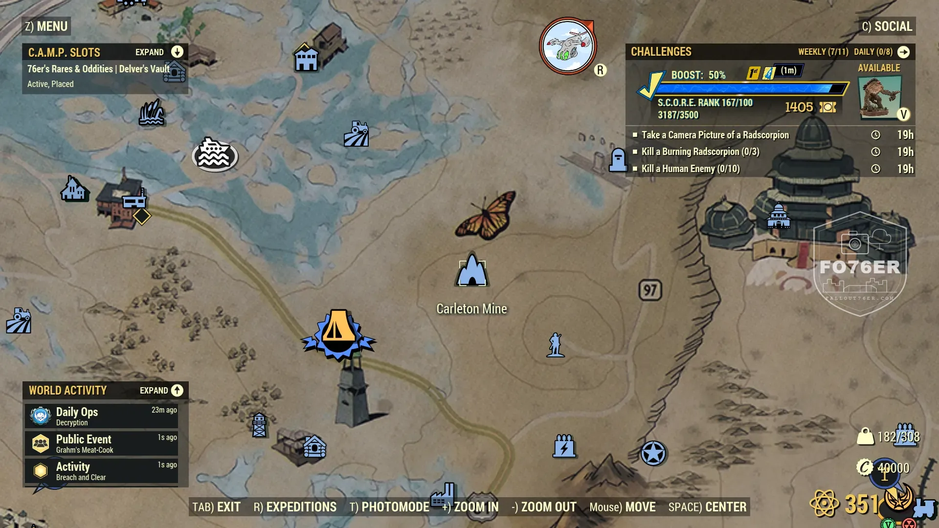 Fog Crawler spawn map — Carleton Mine (Toxic Valley), Fallout 76