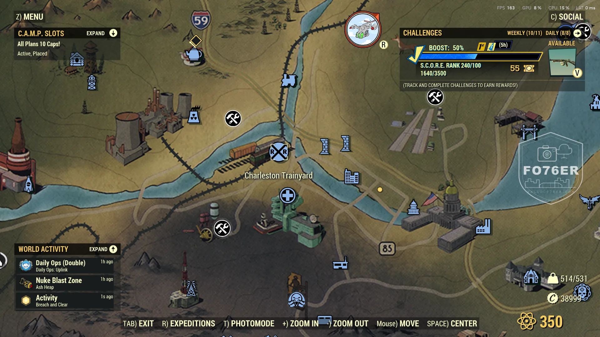 Grafton Monster spawn map — Charleston Trainyard (The Forest), Fallout 76