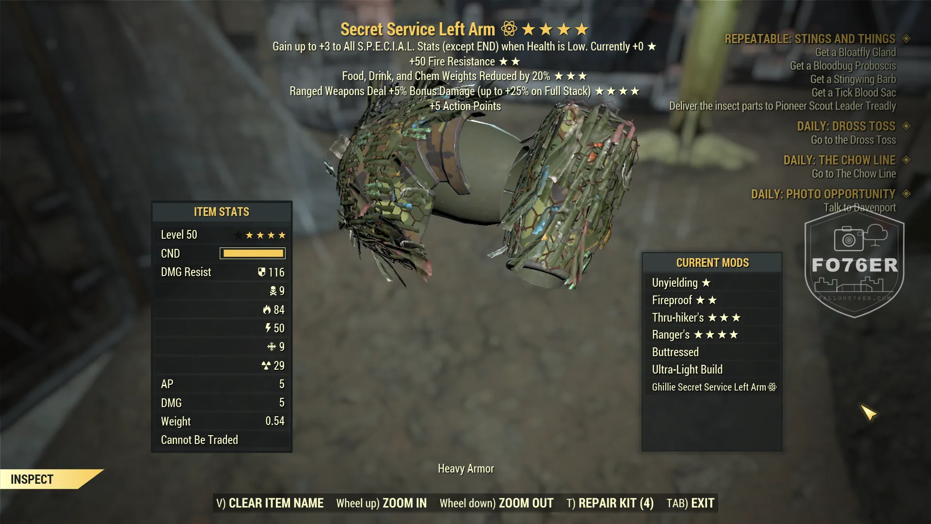 Ghillie-camo Secret Service left arm armor