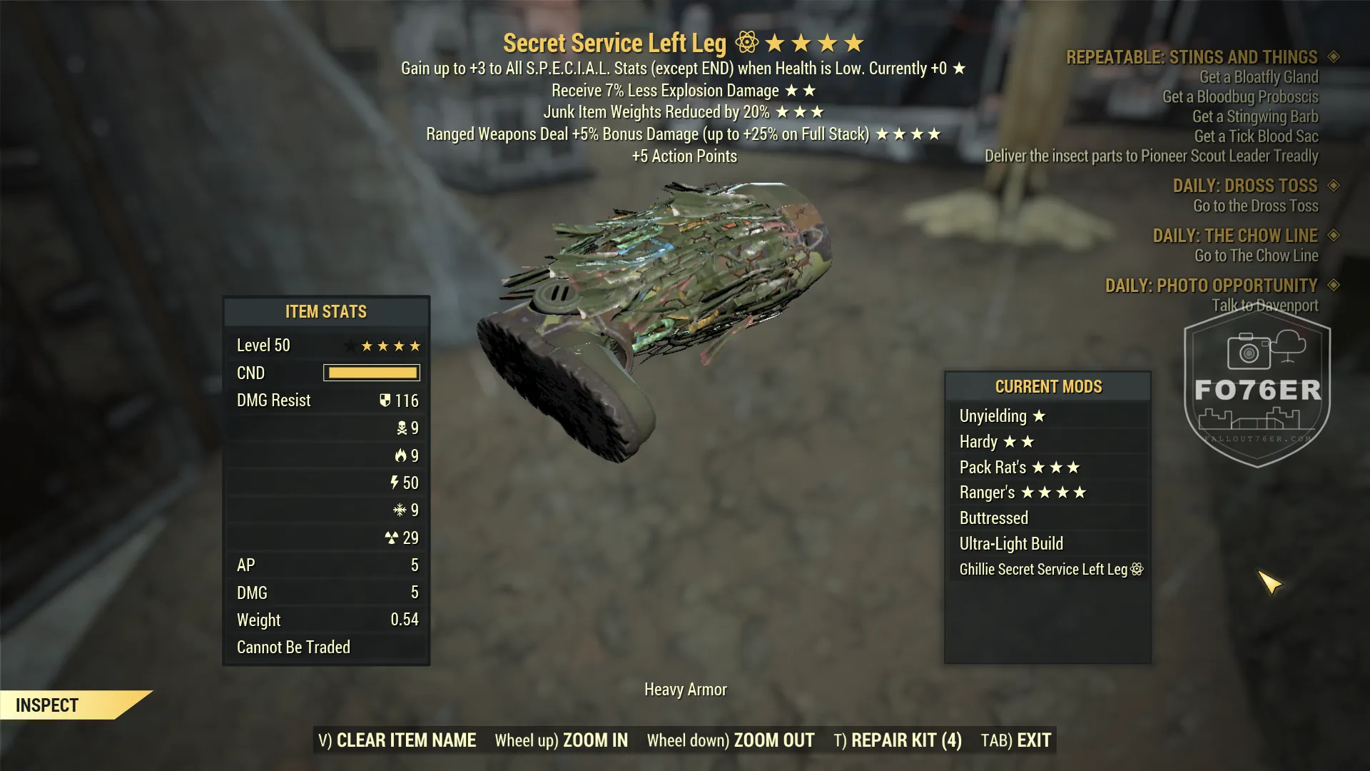Ghillie-camo Secret Service left leg armor