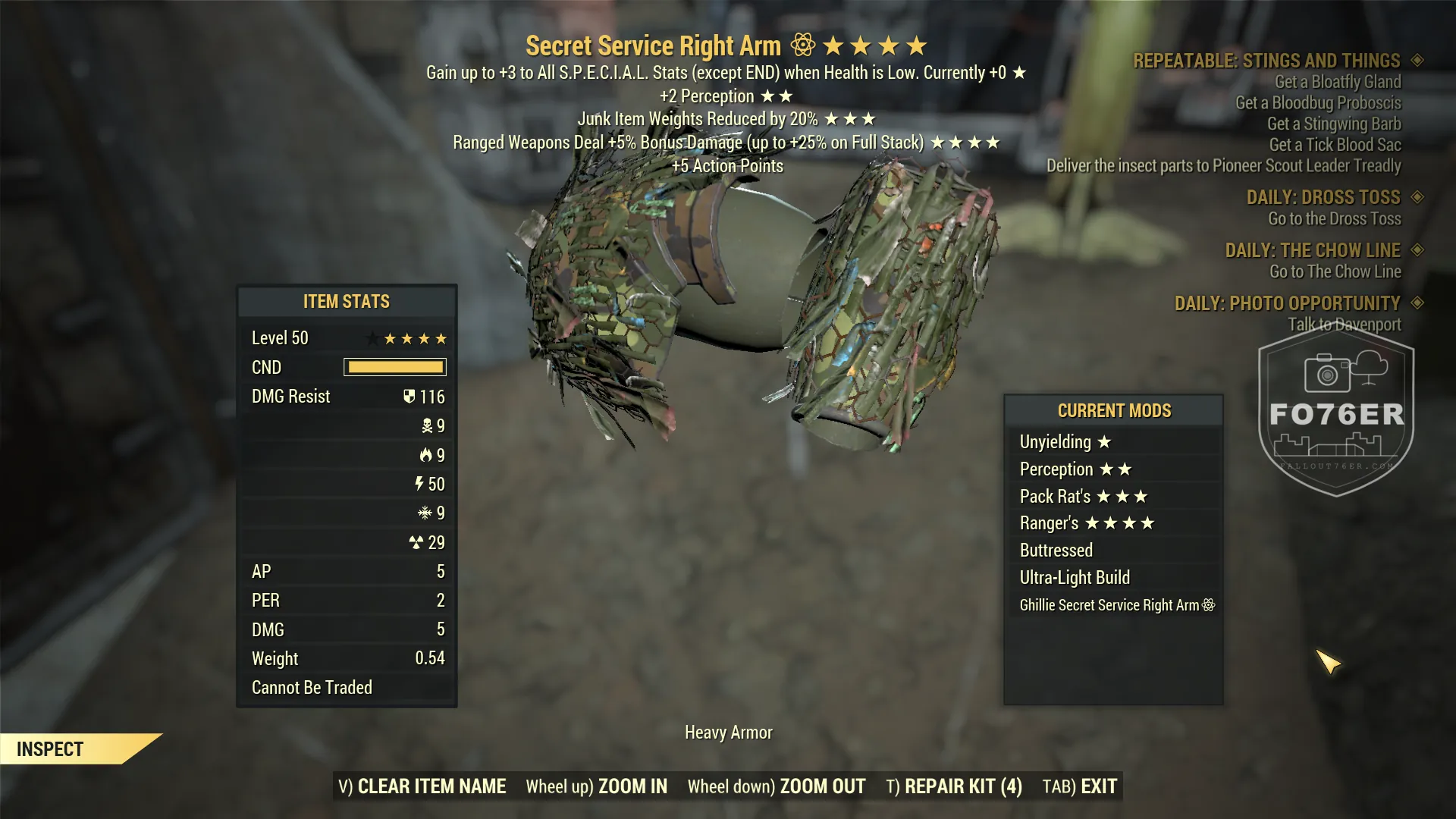 Ghillie-camo Secret Service right arm armor