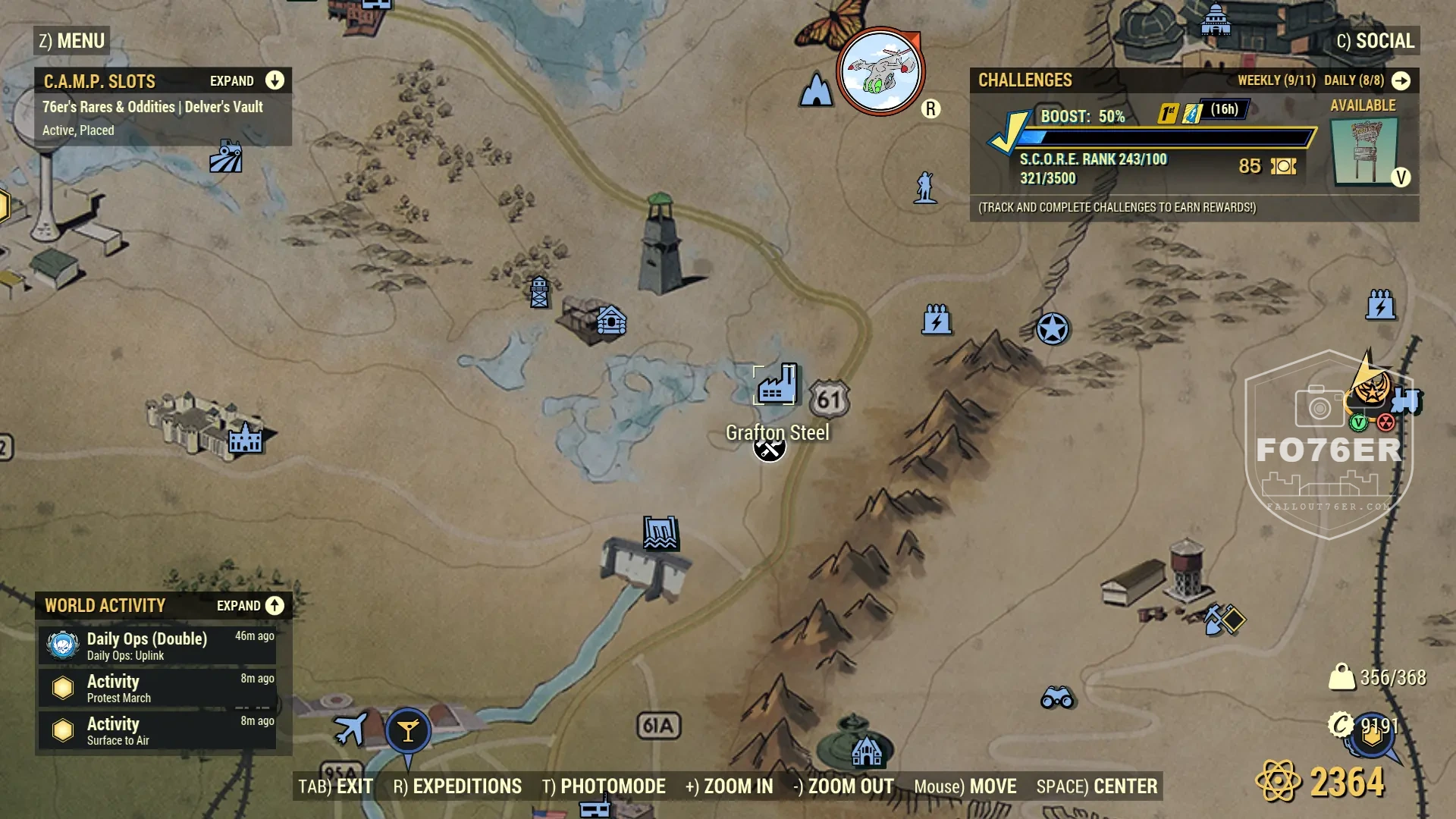 Feral Ghoul spawn map — Grafton Steel (Toxic Valley), Fallout 76