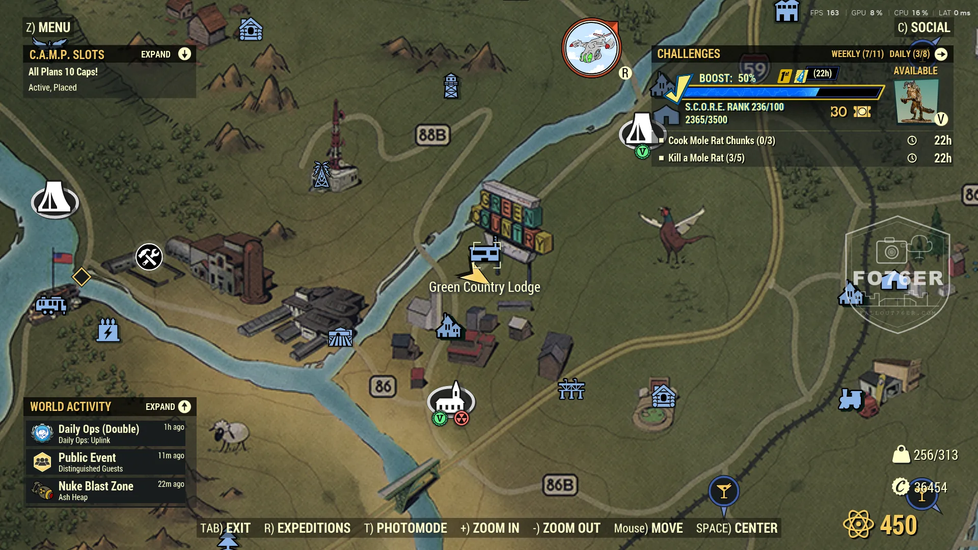 Mole Rat spawn map — Green Country Lodge (The Forest), Fallout 76