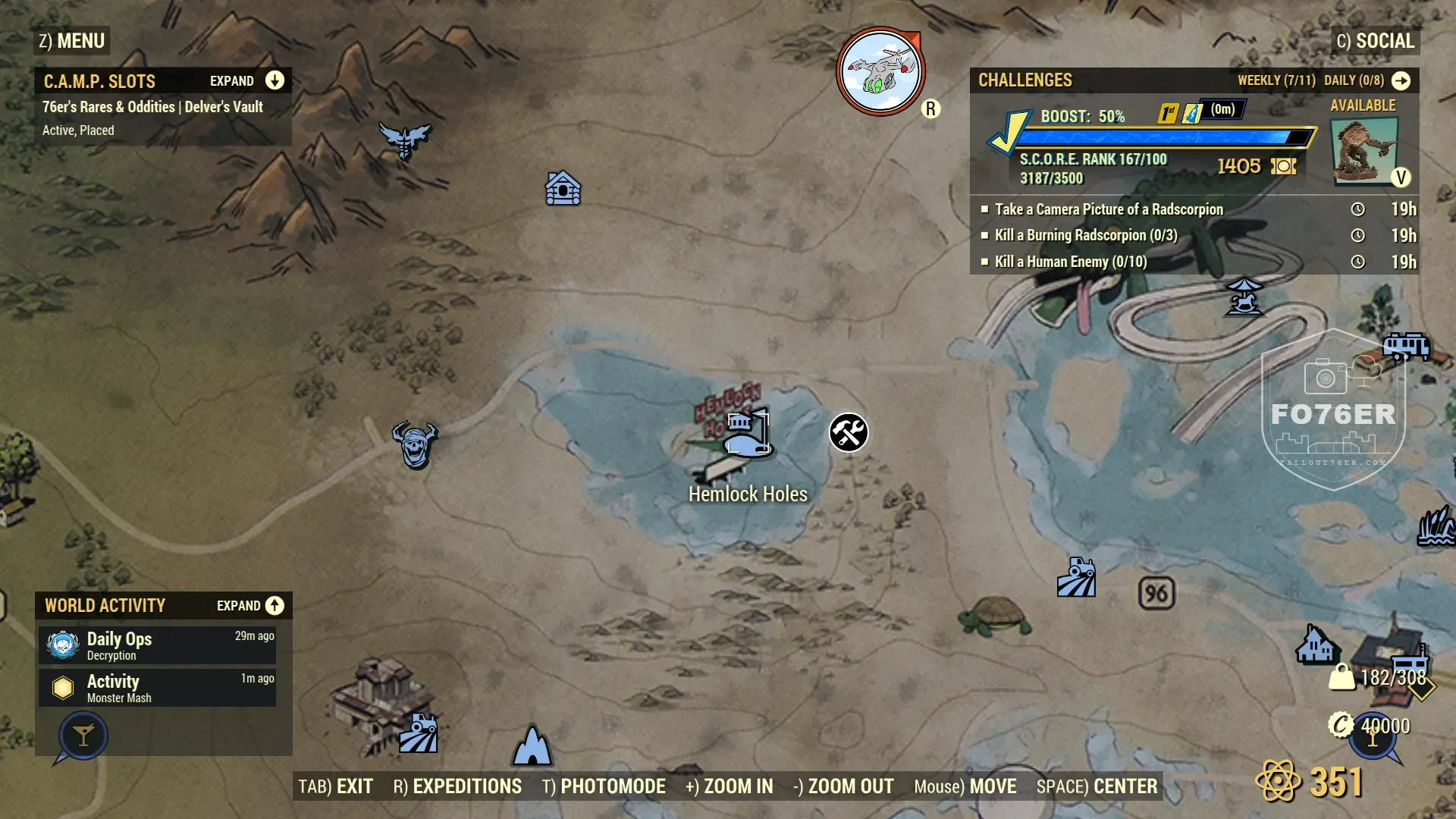 Grafton Monster spawn map — Hemlock Holes (The Forest), Fallout 76