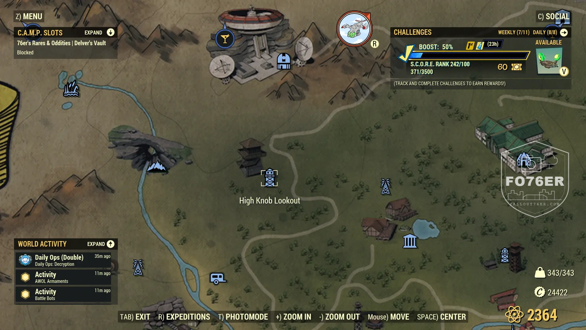 Yao Guai spawn map — High Knob Lookout (Savage Divide), Fallout 76