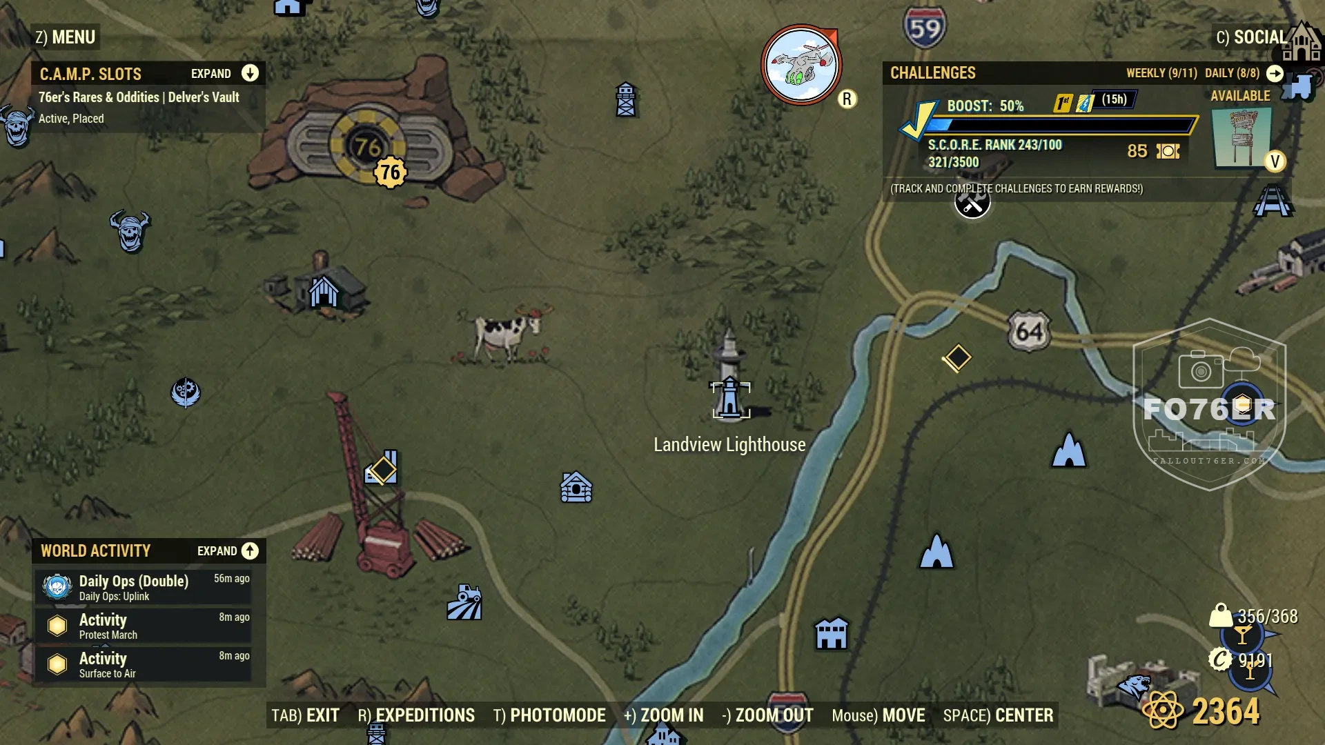 Radstag spawn map — Landview Lighthouse (The Forest), Fallout 76