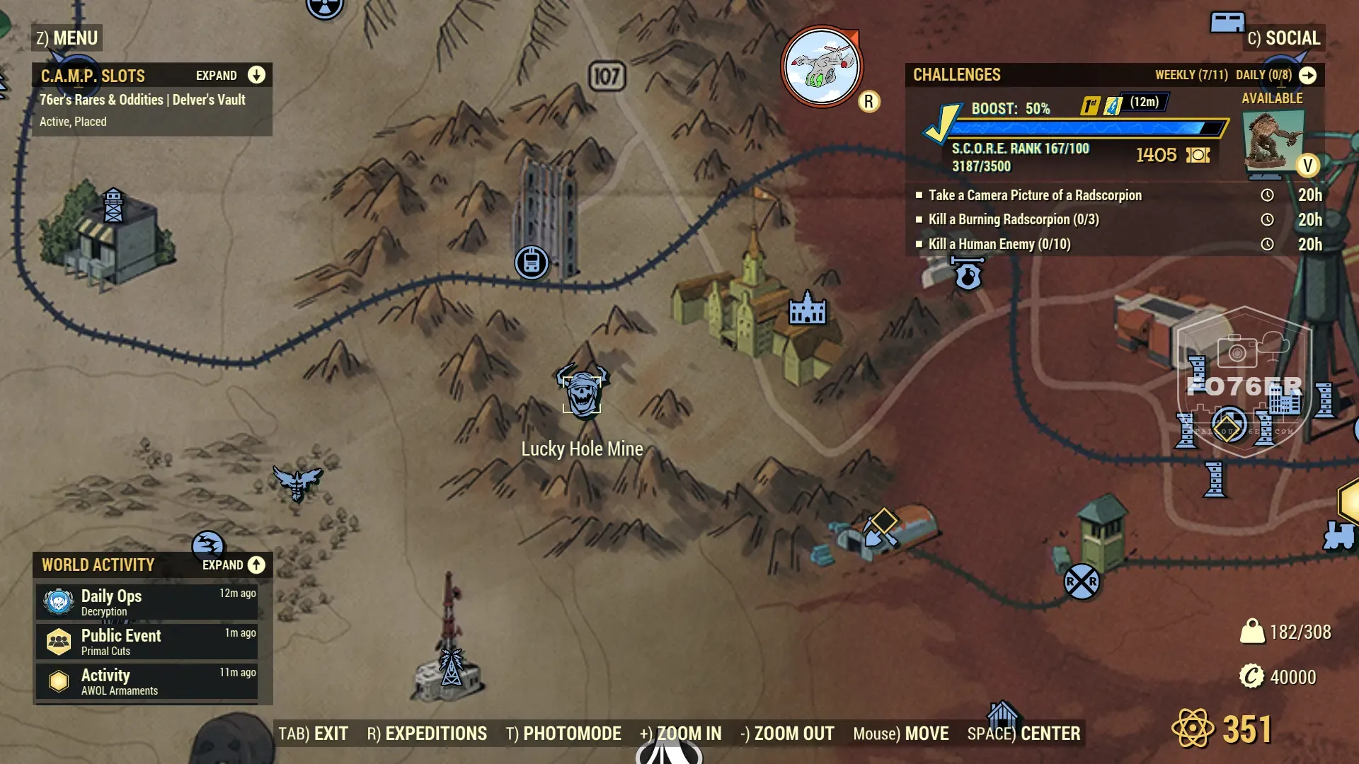 Cultist spawn map — Lucky Hole Mine (Savage Divide), Fallout 76