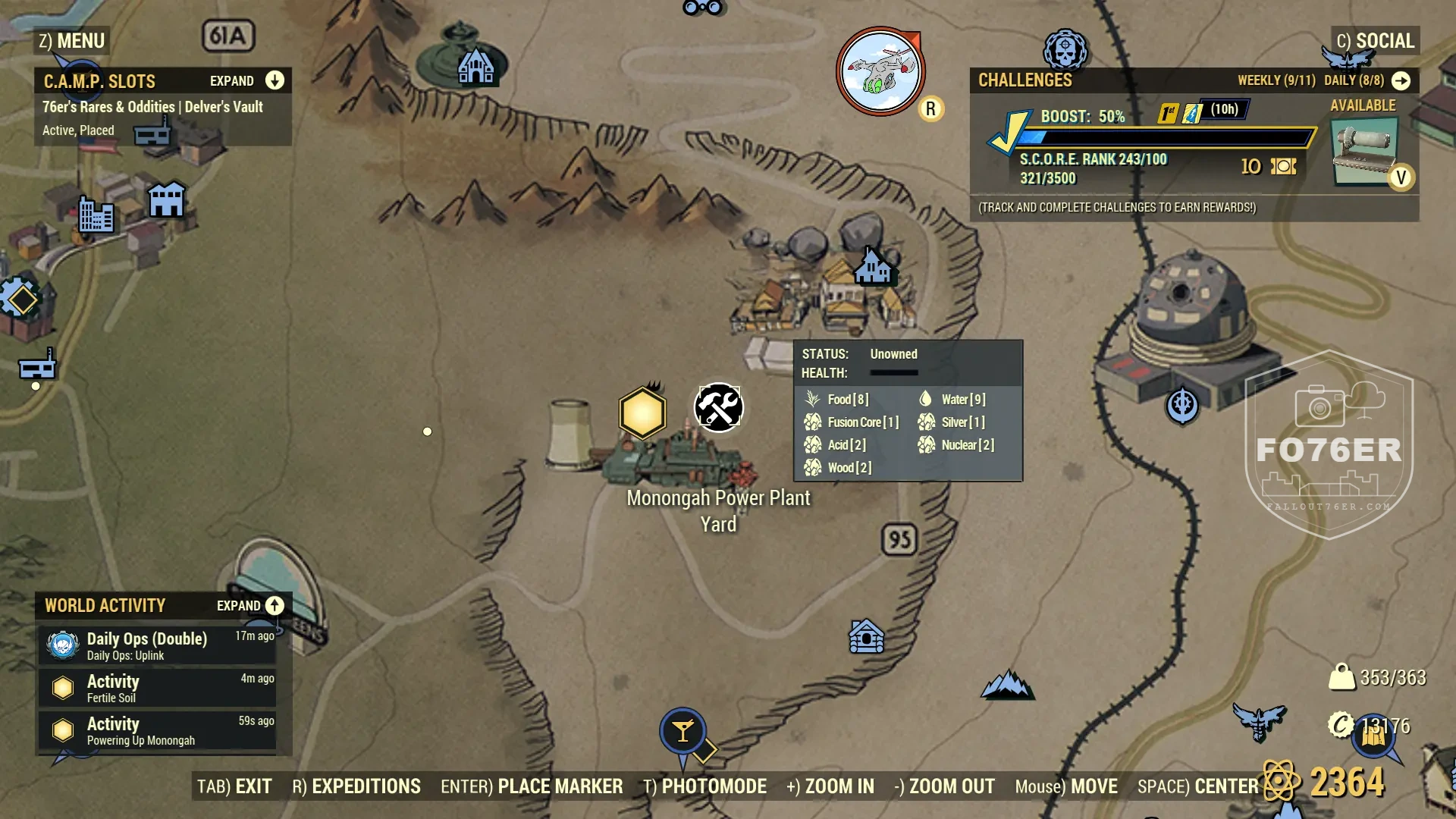 Scorched spawn map — Monongah Power Plant (Savage Divide), Fallout 76