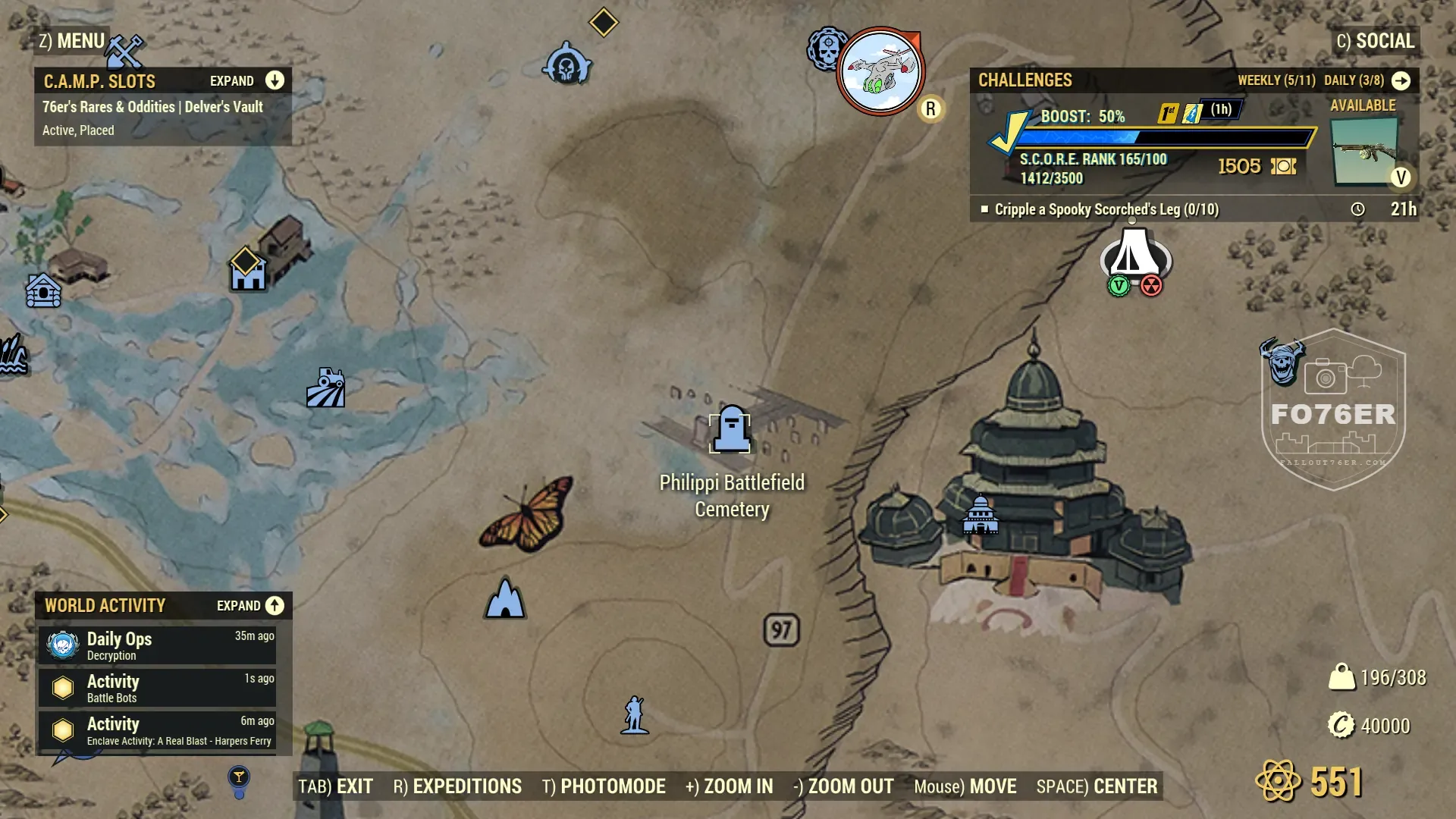 Bloodbug spawn map — Philippi Battlefield Cemetery (Toxic Valley), Fallout 76