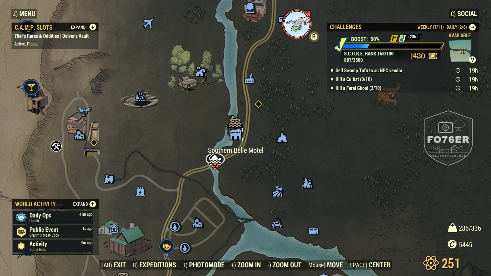Hermit Crab spawn map — Southern Belle Motel (The Mire), Fallout 76