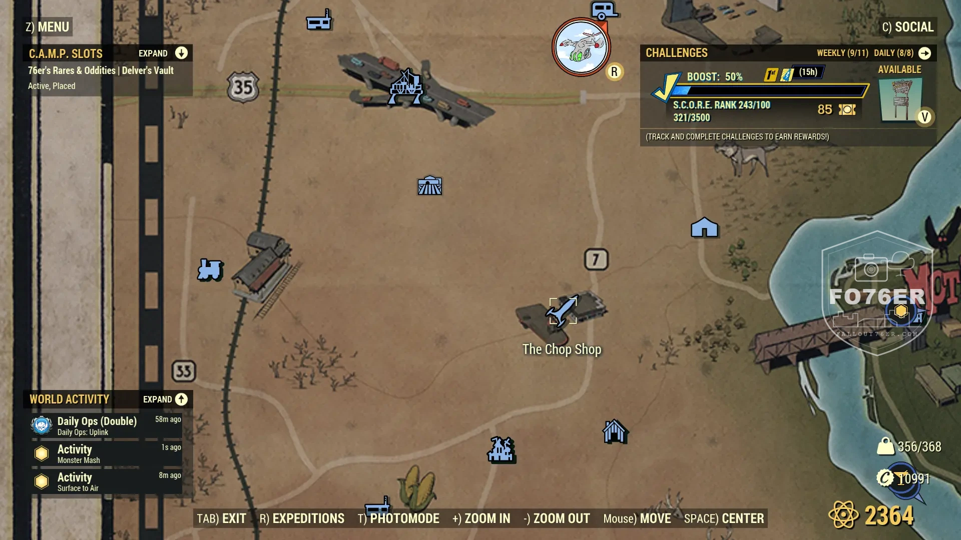 Blood Eagle spawn map — The Chop Shop (Burning Springs), Fallout 76