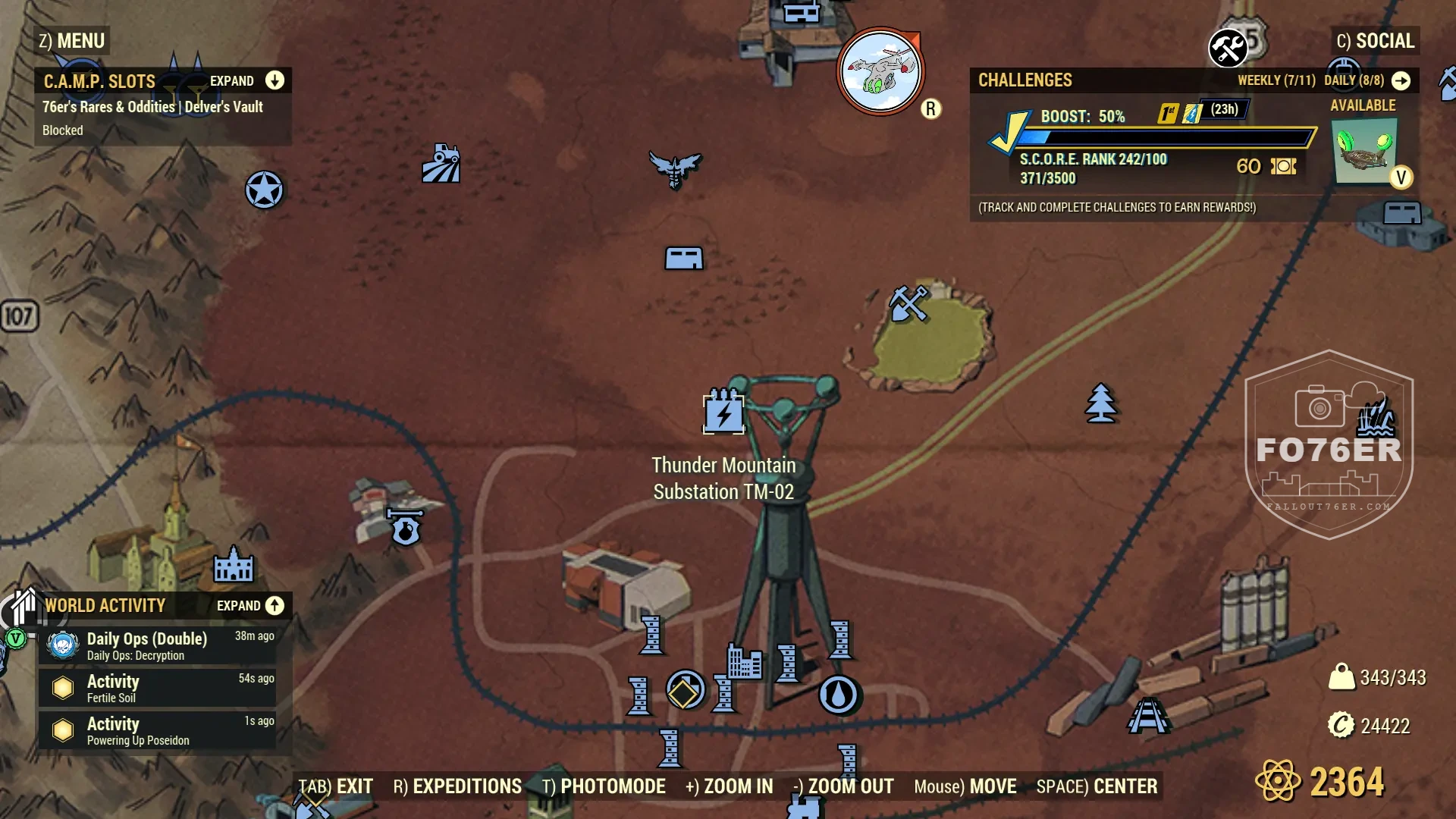 Deathclaw spawn map — Thunder Mountain Substation (Cranberry Bog), Fallout 76