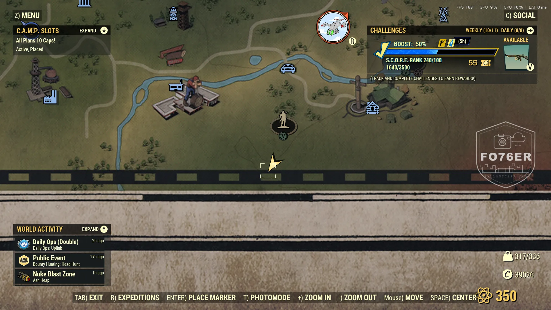 Sheepsquatch spawn map — Trail Hill Overlook (Skyline Valley), Fallout 76