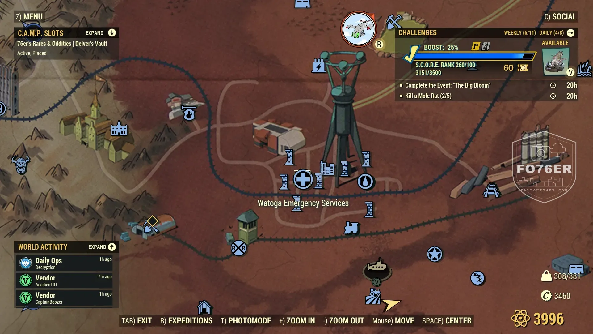 Feral Ghoul spawn map — Watoga Emergency Services (Cranberry Bog), Fallout 76