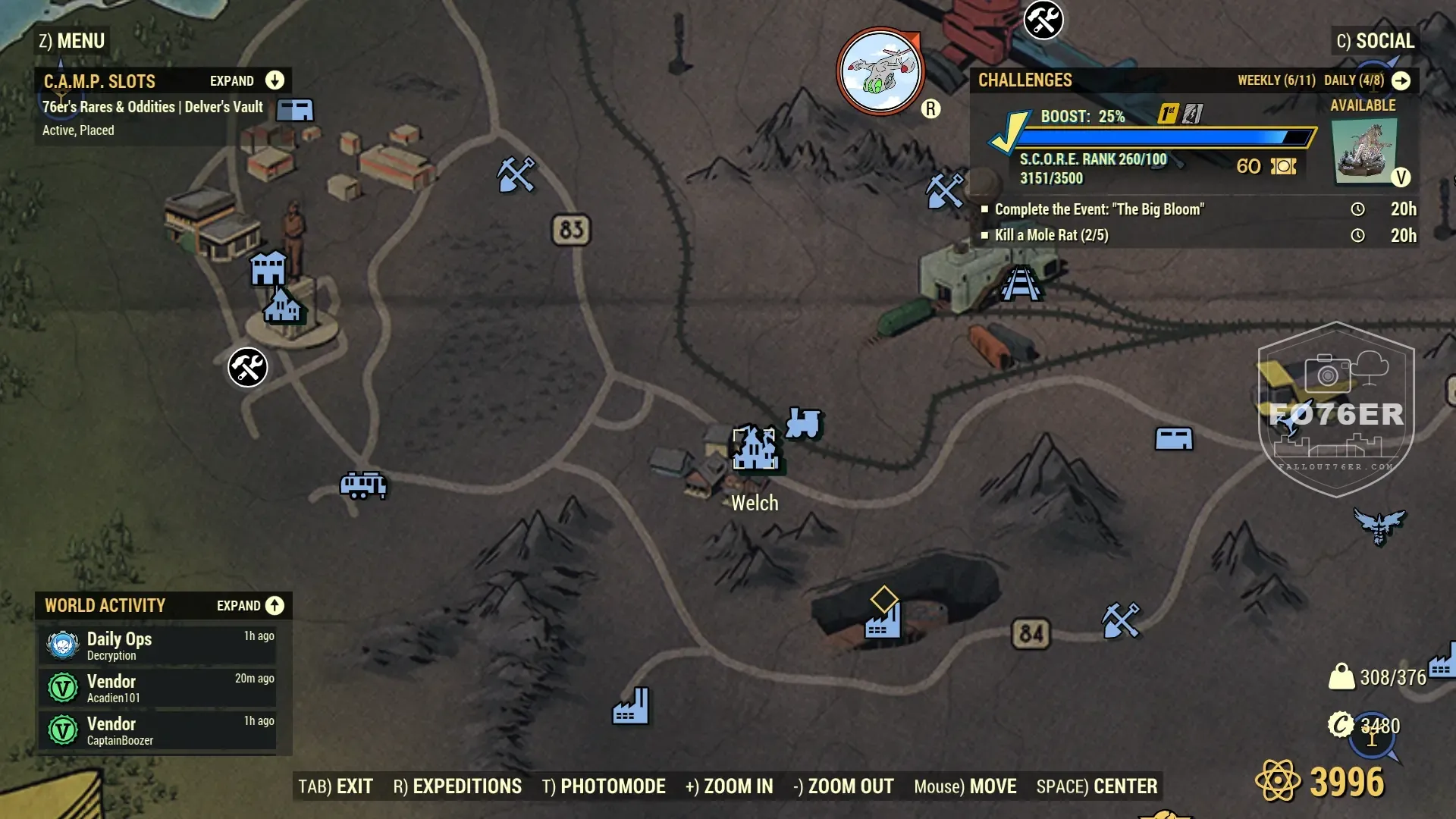 Mole Rat spawn map — Welch Station (Ash Heap), Fallout 76